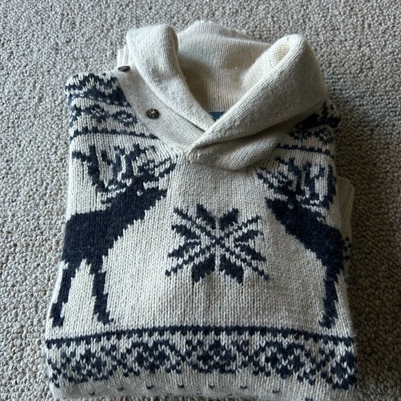 Ralph Lauren Men’s Large Sweater Cream Reindeer Winter Grandpa Cozy Classic - Picture 8 of 14